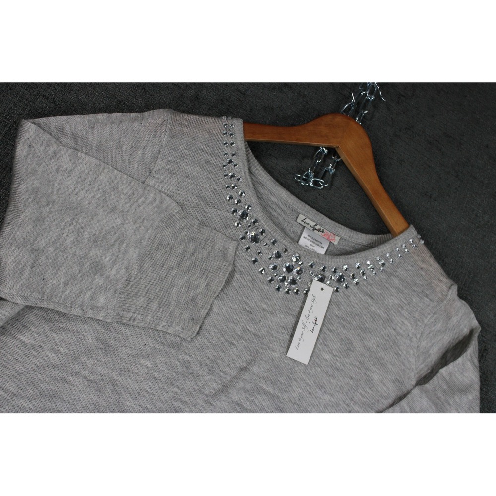 Love 4 Your Style Gray Rhinestone Neck Knit Sweater Dress Plus Size 2X IN2117H